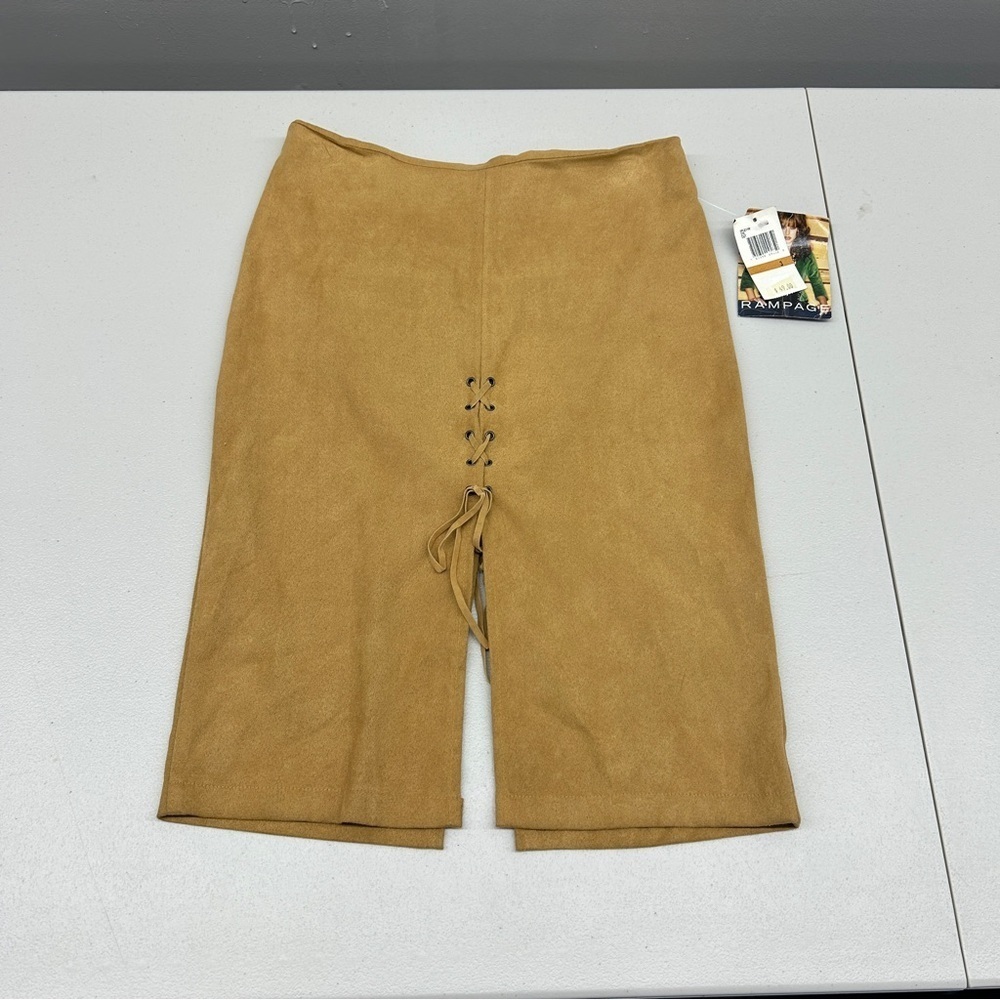 Rampage Tan Midi Skirt with Lace-Up Detail size 3